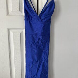 Jessica Angel Royal Blue Midi Dress | Size L | Lace-Up Back | Formal Cocktail
